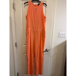 Mossimo Womens Coral Orange Sleeveless Mesh Panel Jumpsuit XL